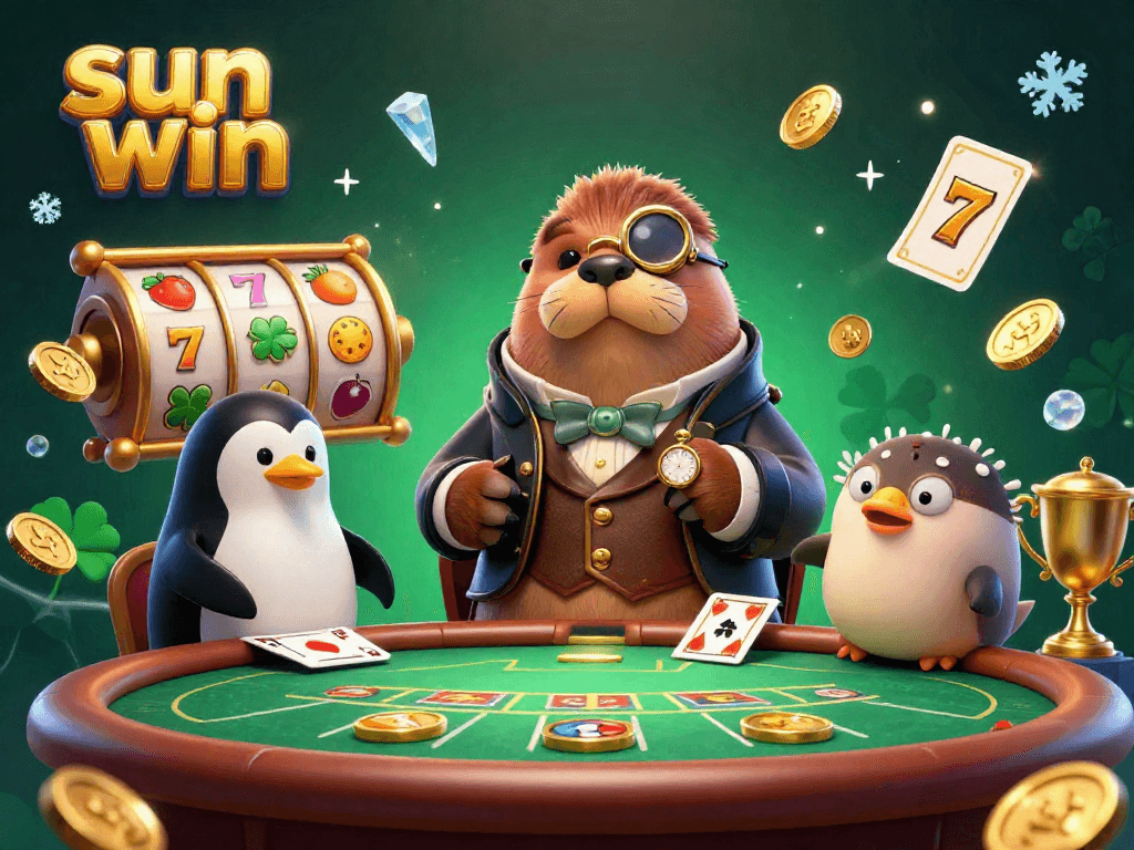 Experience the thrill of sun win through a vibrant underwater poker game illustration with unique characters.