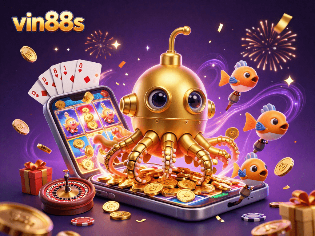 Win big at vin88s with exciting casino games and a stunning 3D kraken submarine scene.