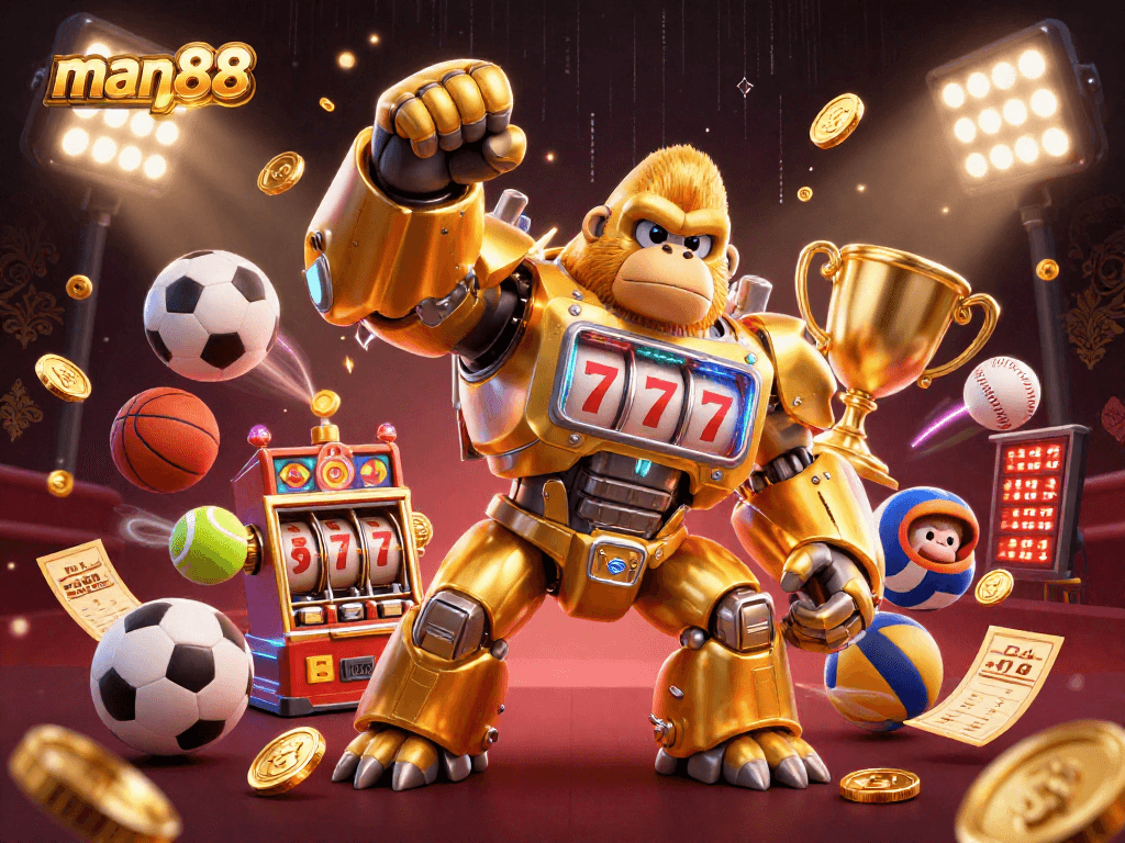 Engage with man88 casino through an exhilarating sports betting scene illustrated in vibrant 3D.