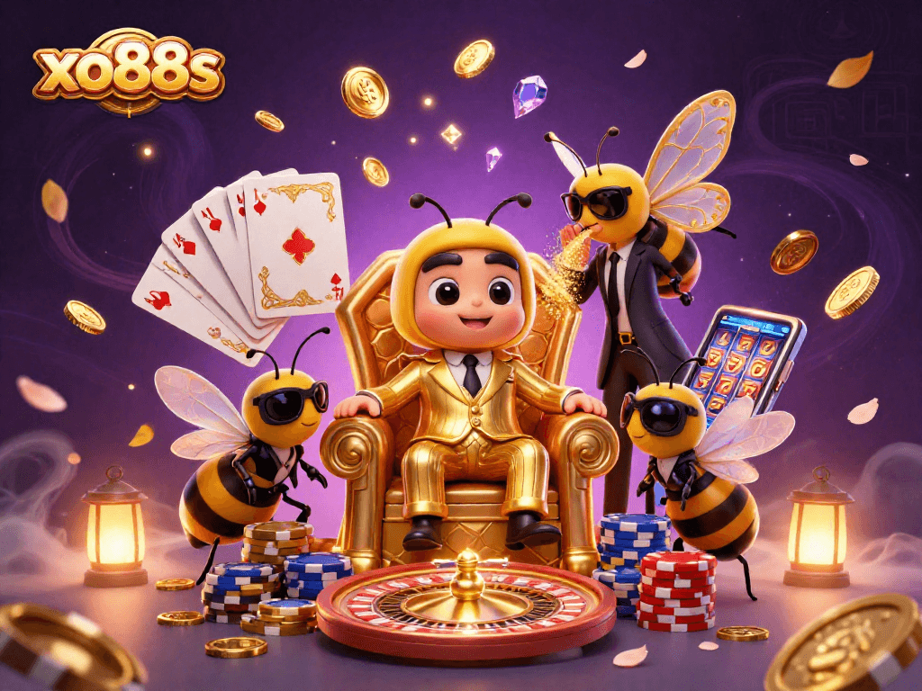 Experience excitement at xo88s with a 3D mob boss in the casino, surrounded by animations and treasures.
