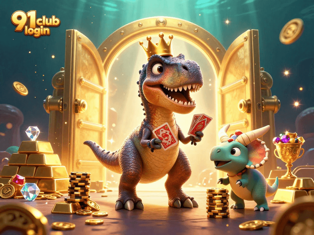 Engage with thrilling gaming adventures at 91 club login, featuring exciting characters in a vibrant casino scene.