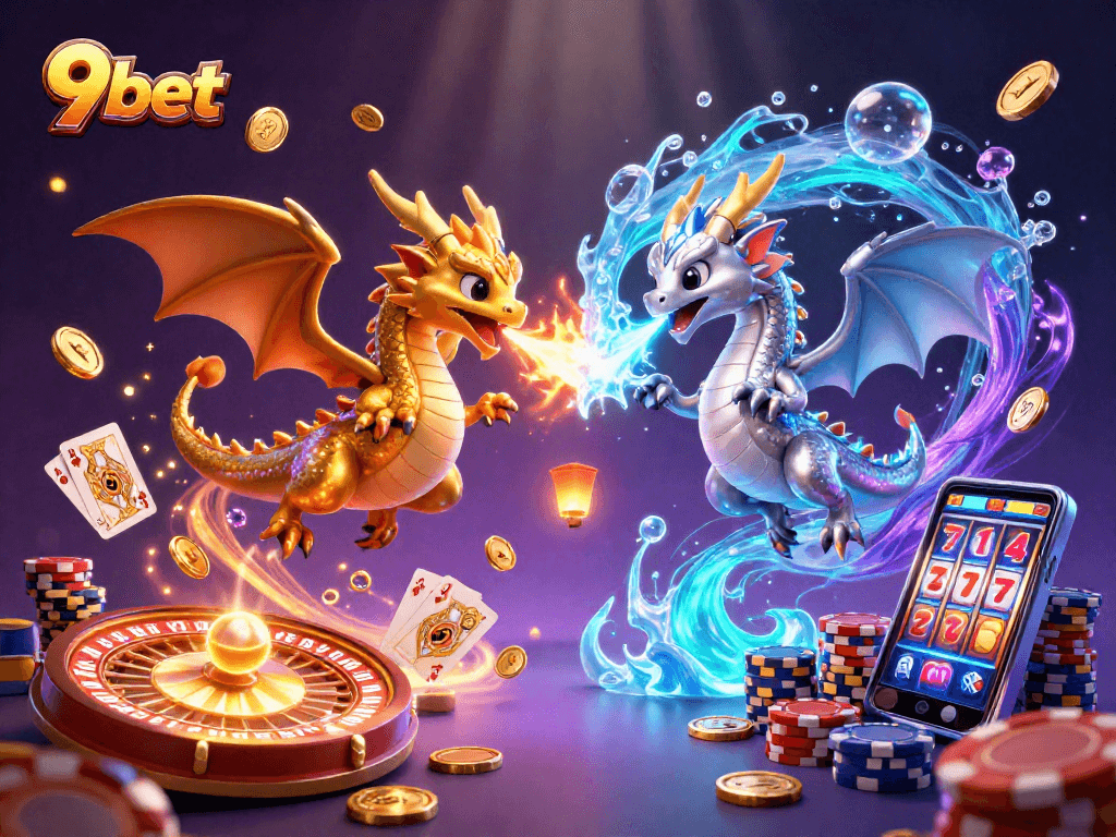 Engage with the dynamic world of 9bet, featuring flying dragons, casino elements, and breathtaking effects.