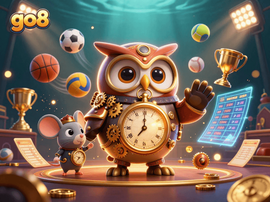 Experience go8 excitement in a dynamic 3D casino scene with vivid sports elements.