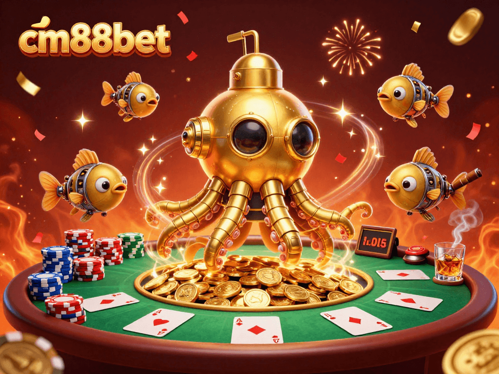 Experience the excitement of cm88bet with vibrant casino elements and a stunning kraken adventure.
