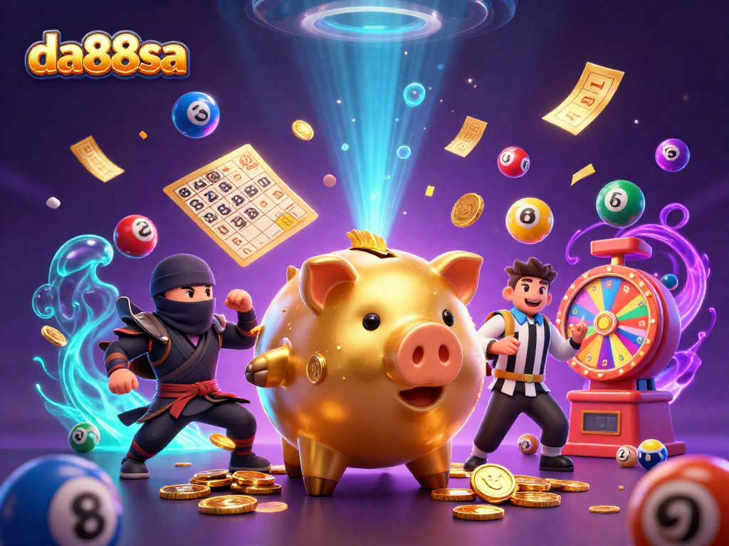 See the da88sa sumo piggy bank character triggering an explosive scene of lottery excitement.