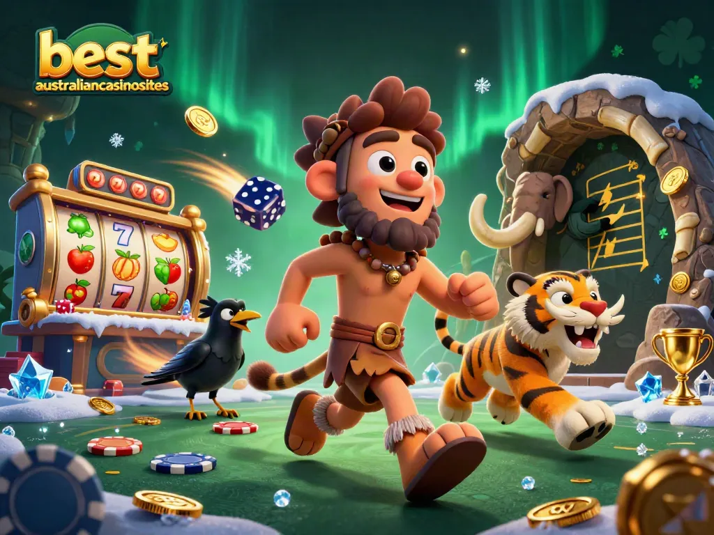 Experience vibrant online slots action with bestaustraliancasinosites at a prehistoric casino.