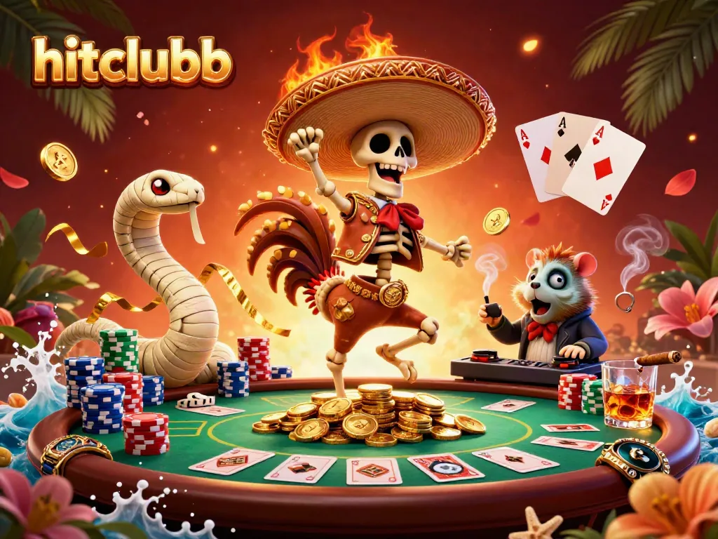 Celebrate your wins with hitclubb's dynamic casino scene featuring vibrant characters and poker excitement.