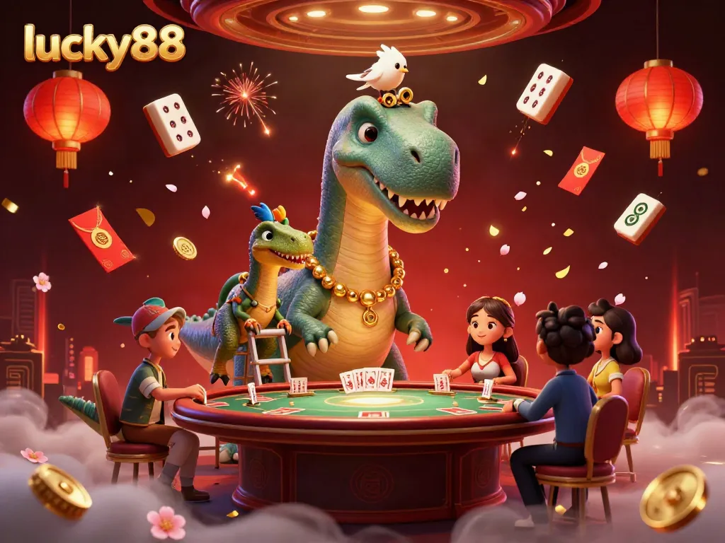 Experience thrilling moments with lucky88 in an ultra-detailed casino scene featuring vibrant characters and game elements.