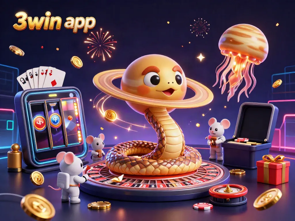 Experience the excitement of winning with the 3win app showcased in an imaginative casino-themed scene.