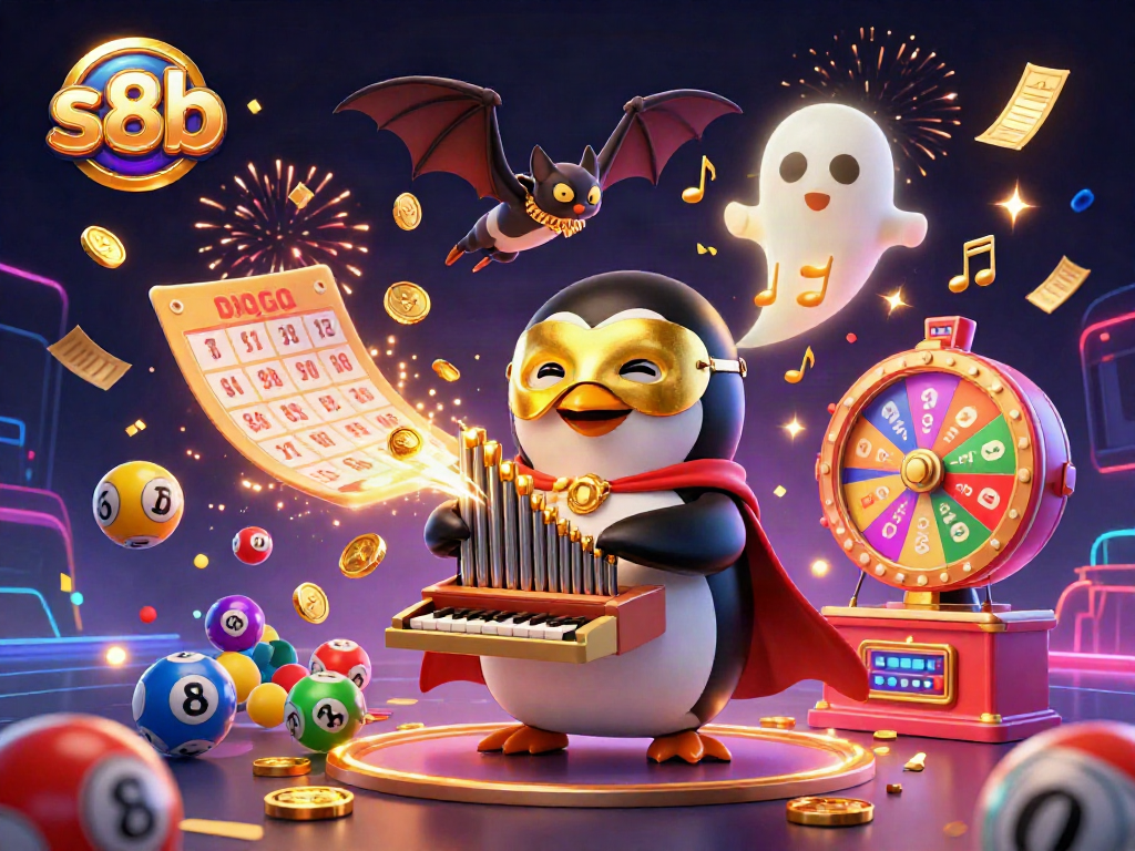 Experience the excitement of s8b as the phantom opera penguin plays for golden prizes amidst colorful lottery elements.
