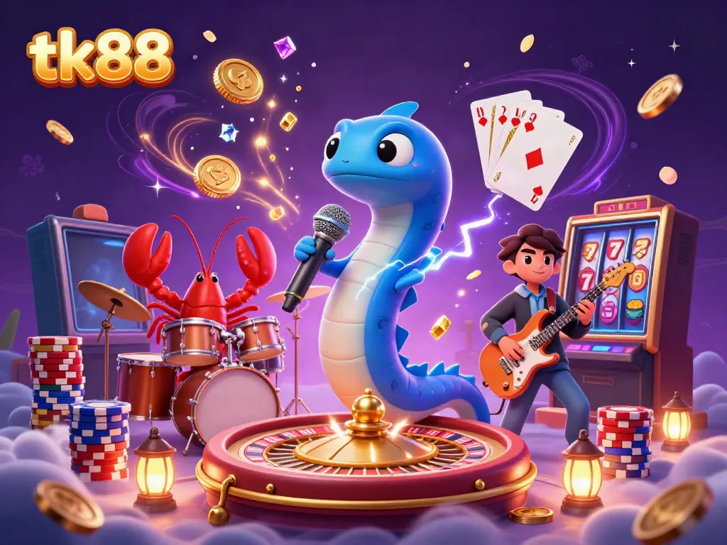 Experience tk88 with vibrant characters and casino elements in an underwater DJ scene.