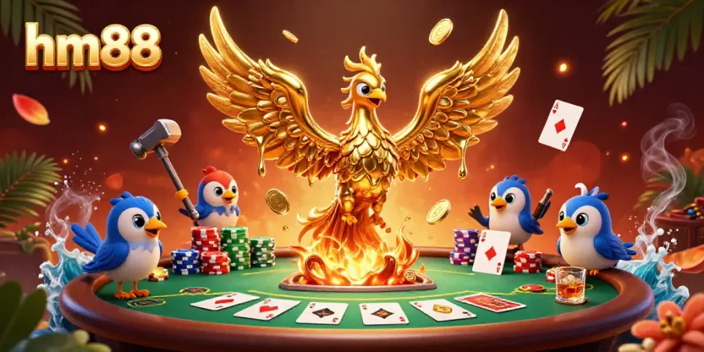 Experience exhilarating gameplay at hm88 with vibrant poker scenes and golden treasures.