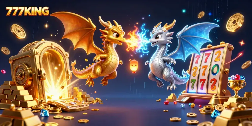 Engage with legendary dragons and treasure in the captivating 777KING casino scene.