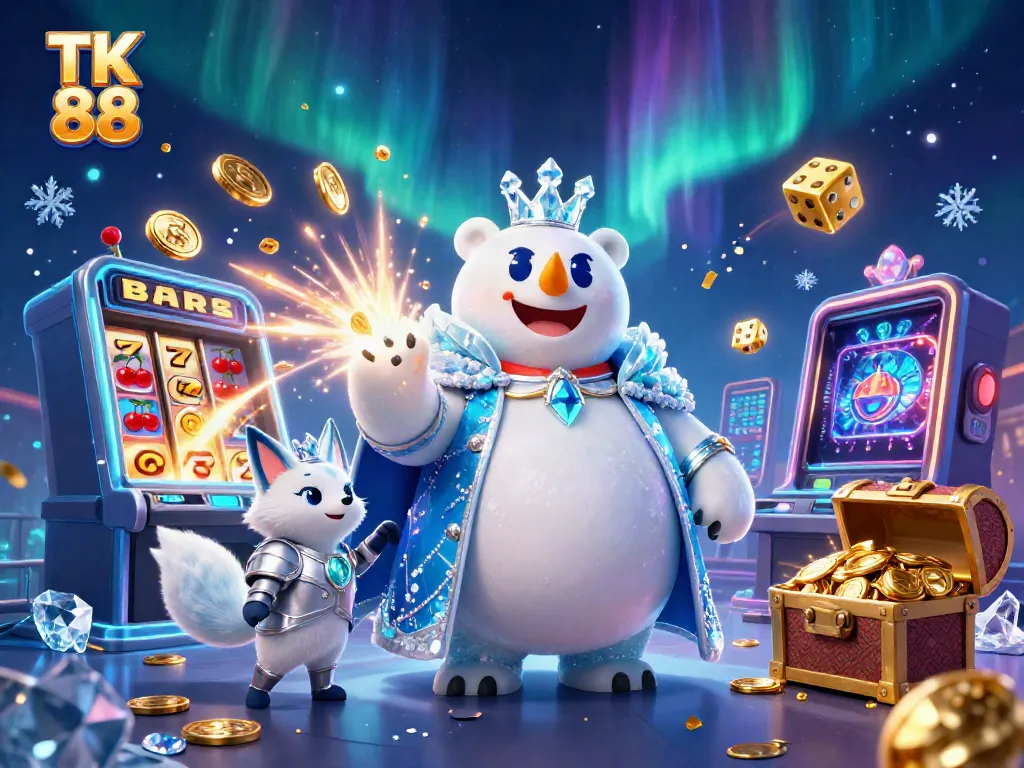 Experience thrilling gameplay with TK 88, highlighted by vibrant casino elements and dazzling characters.