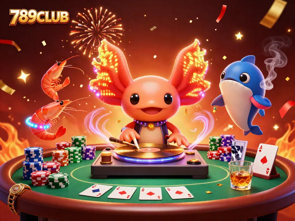 Experience the vibrant atmosphere of 789CLUB with an axolotl DJ and energetic sea creatures.