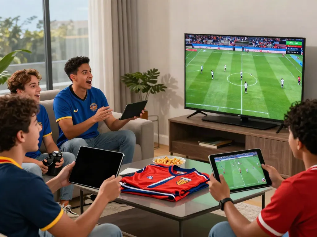Fans enjoying live football on various devices through thapcamtv.