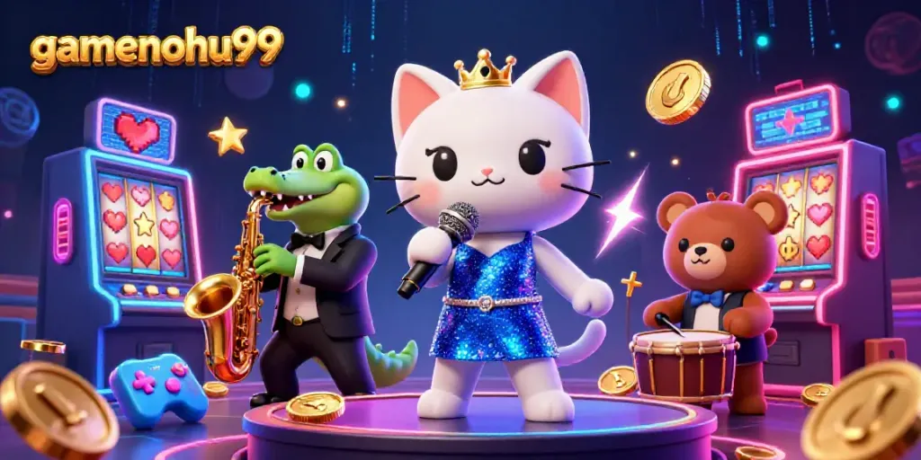 Experience the ultimate gaming action with gamenohu99 featuring vibrant casino-themed characters and elements.