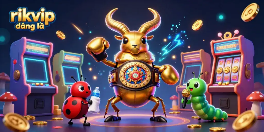 Engage with rikvip đăng nhập at an exciting casino atmosphere featuring a boxing stag beetle.