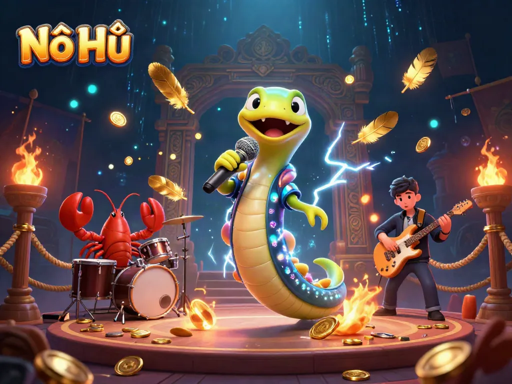 Experience Nổ Hũ's vibrant underwater casino with an electric eel DJ, lobster drummer, and seahorse guitarist.