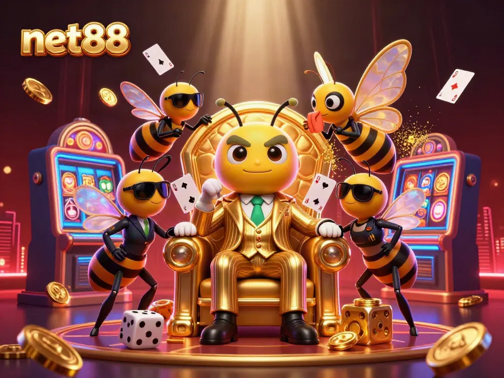 Experience thrilling casino excitement with net88 in a dynamic cartoon scene featuring a bumblebee mob boss.