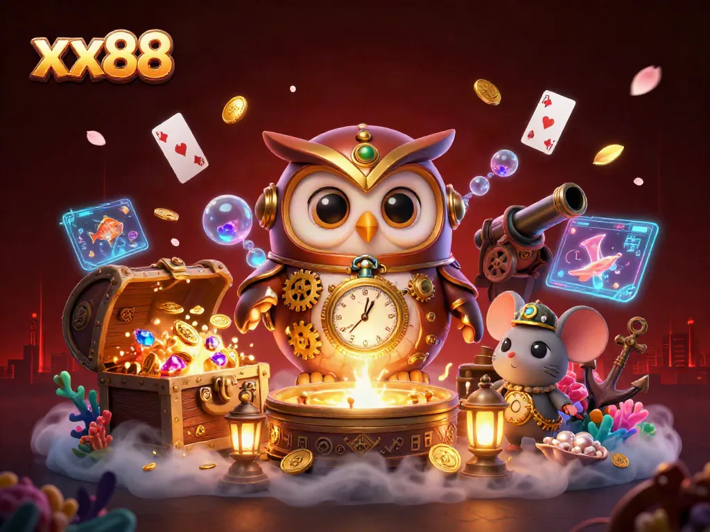 Engage with the exciting world of xx88 in this vibrant 3D casino illustration featuring dynamic characters and gaming elements.
