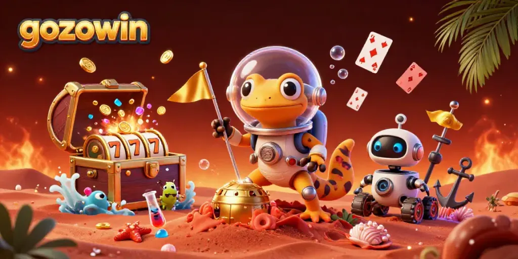 Win big at gozowin with a Martian gecko discovering a golden casino on red Mars.