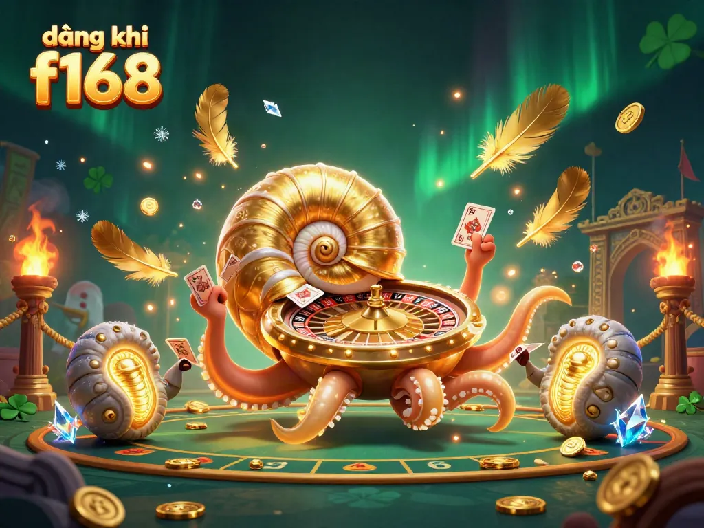 Engage with đăng ký f168 at a vibrant casino scene featuring a giant nautilus as a roulette wheel.