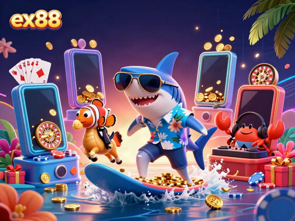 Experience exciting gaming with ex88 featuring vibrant characters and dynamic casino elements.