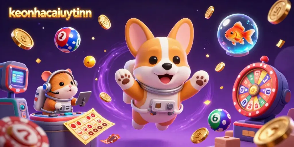 Engage with exciting gaming elements at keonhacaiuytinn, featuring an astronaut corgi in a vibrant casino.