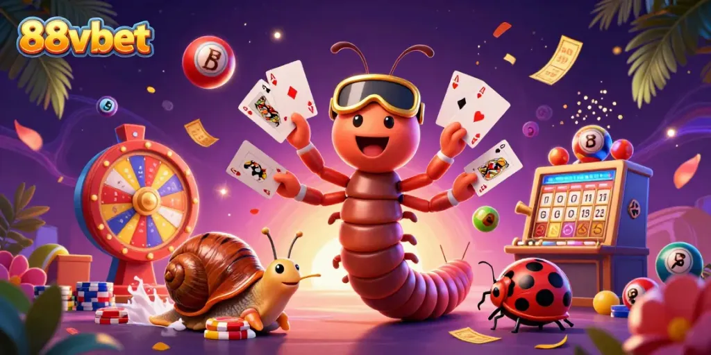 Experience the excitement at 88vbet with a vibrant 3D casino scene featuring unique characters and dynamic elements.