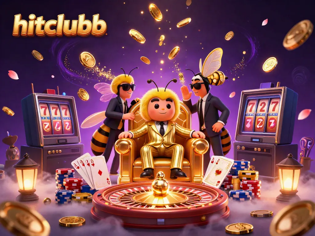 Experience lavish gaming adventures at hitclubb with dynamic scenes filled with golden coins and vibrant slot machines.