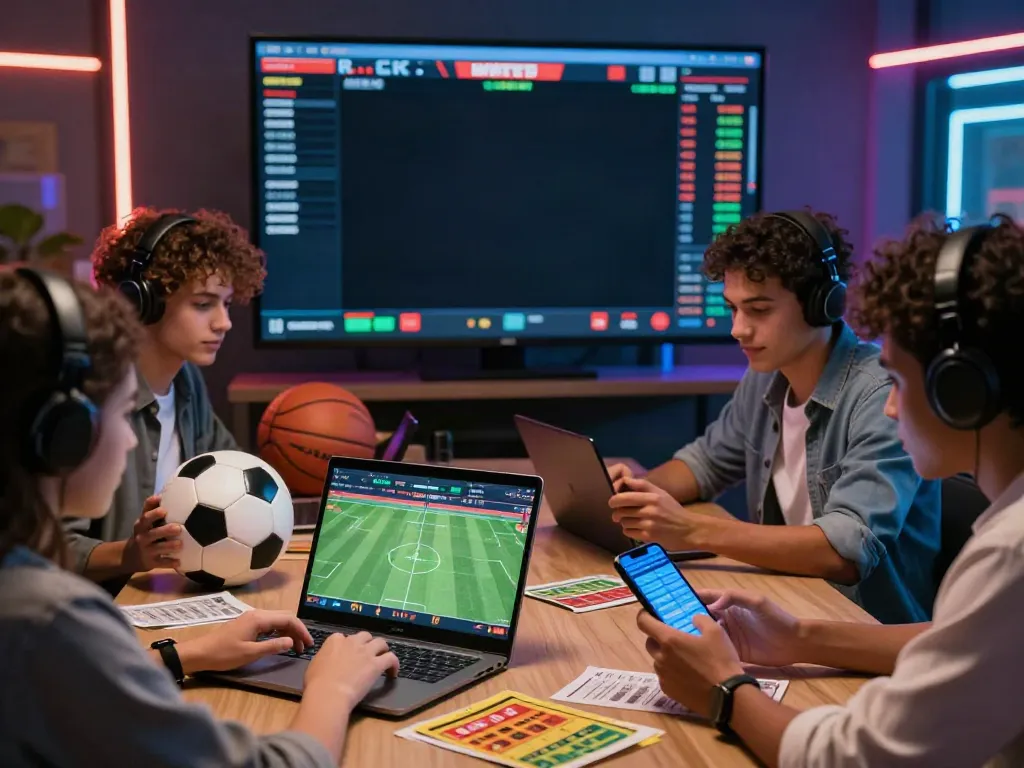 Vibrant online betting experience at vin88 with young adults engaged in sports betting.