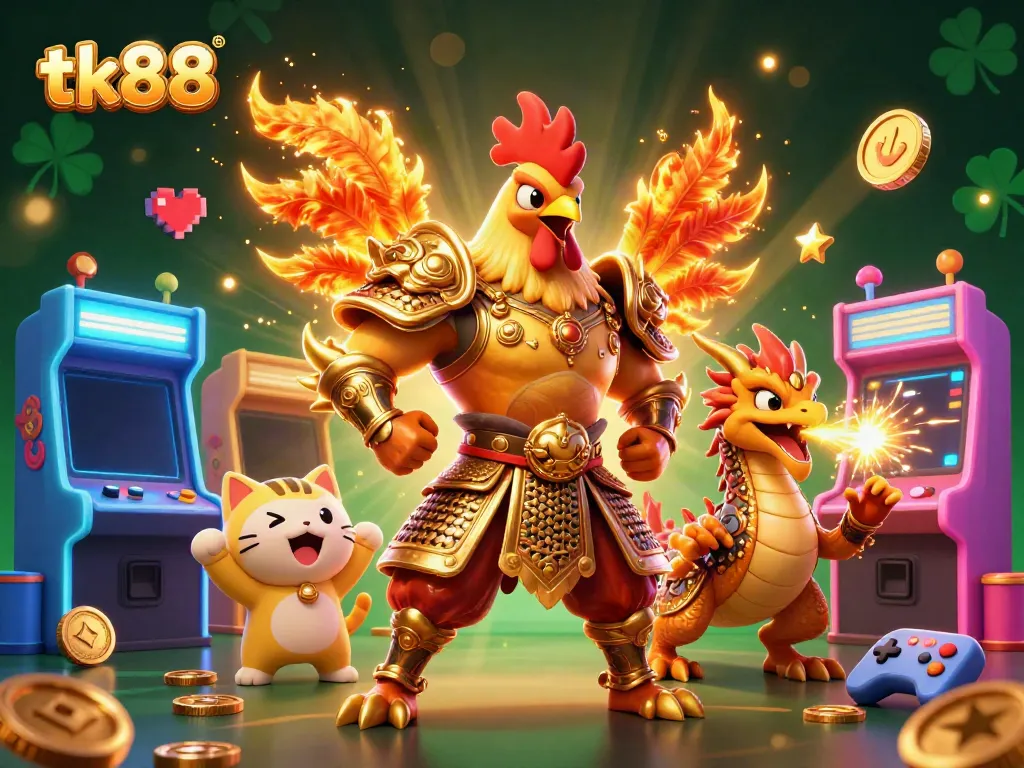 Engage in the vibrant tk88 casino adventure with warriors and mythical creatures amidst classic game elements.