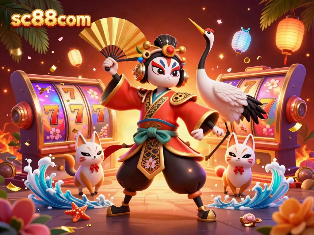 Engage in thrilling casino fun at sc88com, featuring dynamic 3D slot reels and vibrant illustrations.