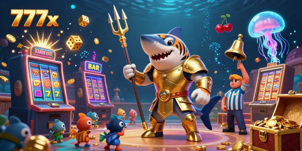 Engage with the thrilling 777x casino experience featuring an underwater colosseum with vibrant elements.