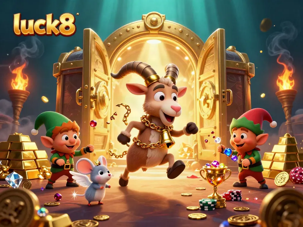 Experience the vibrant excitement of luck8 with a casino scene featuring Krampus and whimsical characters.