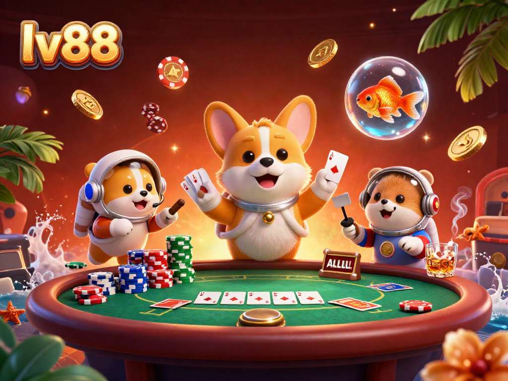Experience gaming fun with lv88 in a dynamic space casino scene filled with poker chips and characters!