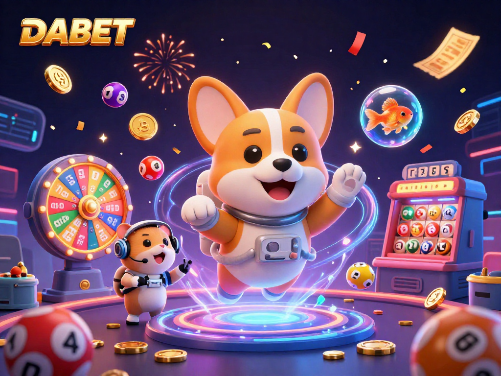 DABET engages players with exciting 3D casino games in a vibrant space casino illustration.