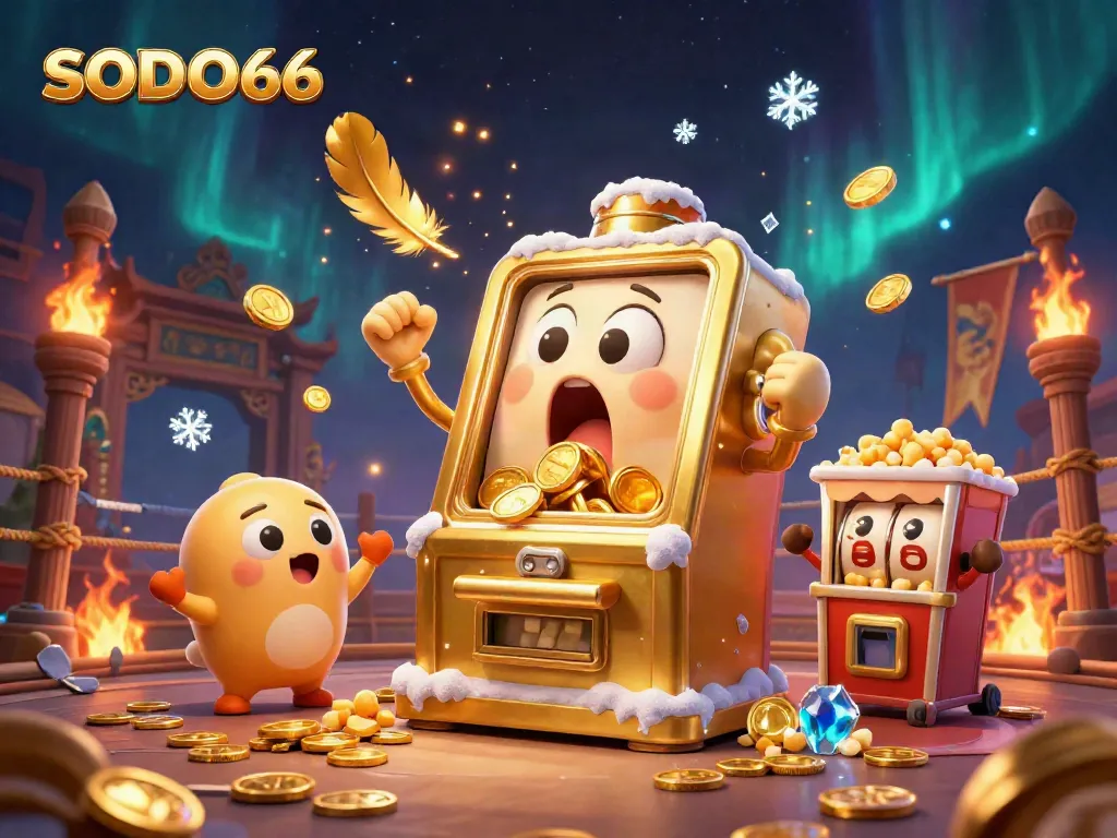 Experience the thrill of SODO66 with a winning slot machine, coins flying in celebration.