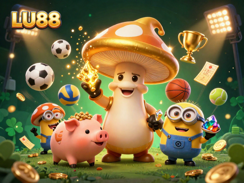 LU88 brings excitement with vibrant 3D characters amidst dynamic gambling elements and sports themes.
